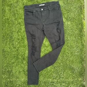 Levi’s 711 Skinny Distressed Denim All Black Stretch Jeans Emo Punk Pants 32